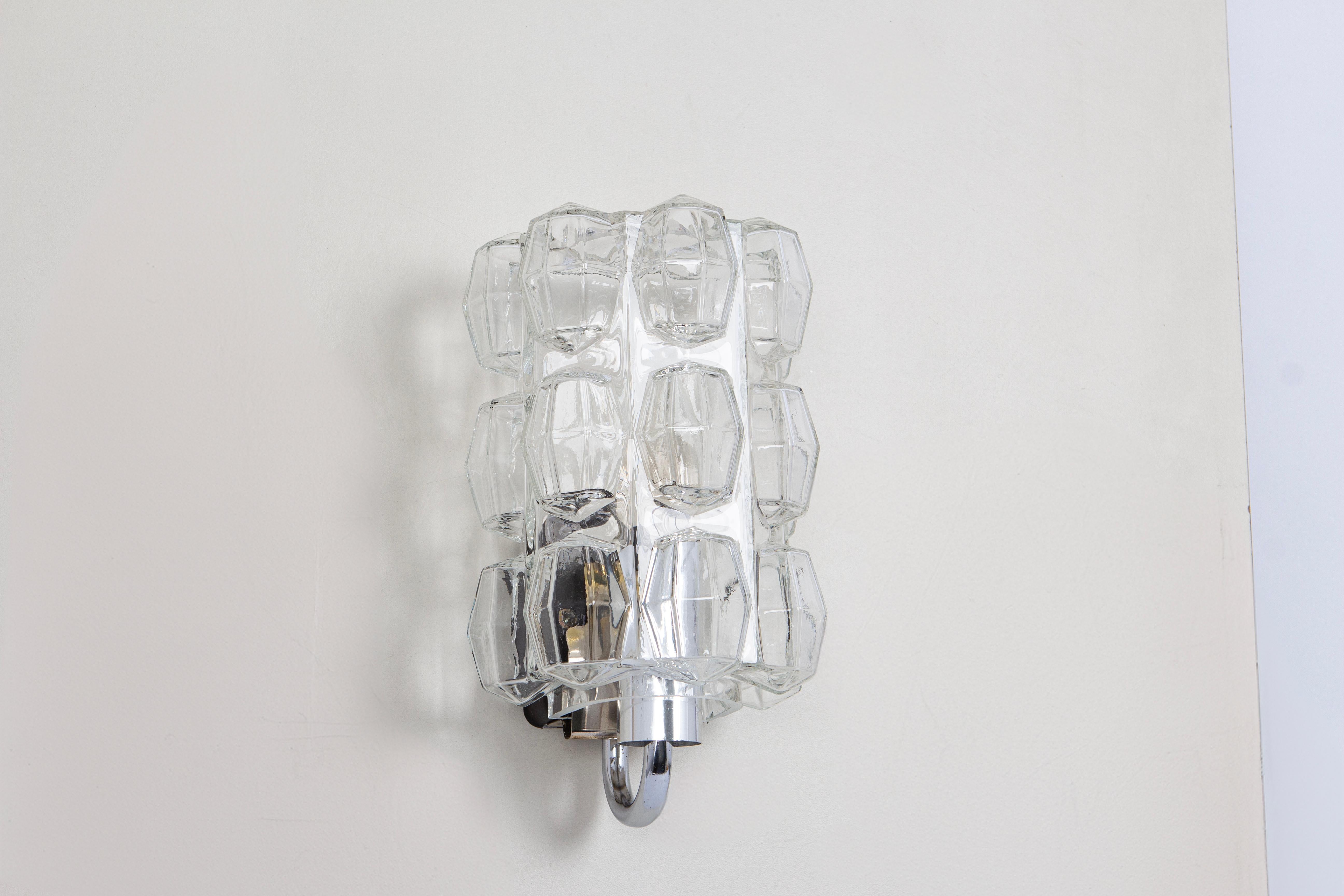 Blown Glass Pair of Bubble Glass Sconces Chrome by Limburg, Germany