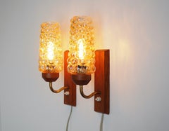 Pair of Bubble Glass Sconces in Helena Tynell Style on Teak Wall Base, 1960s