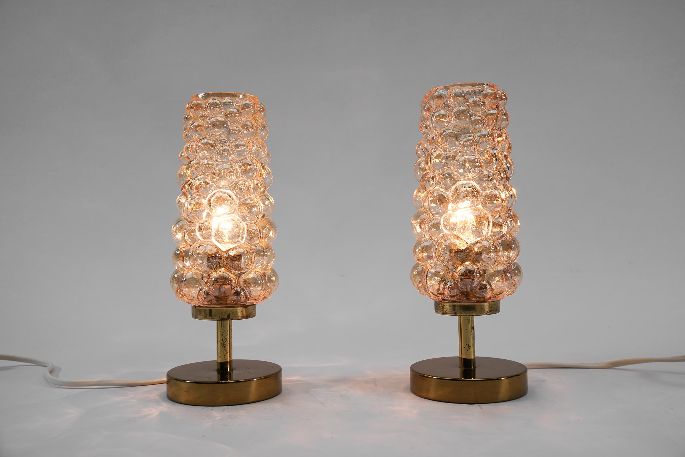 Mid-Century Modern Pair of Bubble Glass Table Lamps by Helena Tynell, 1960s