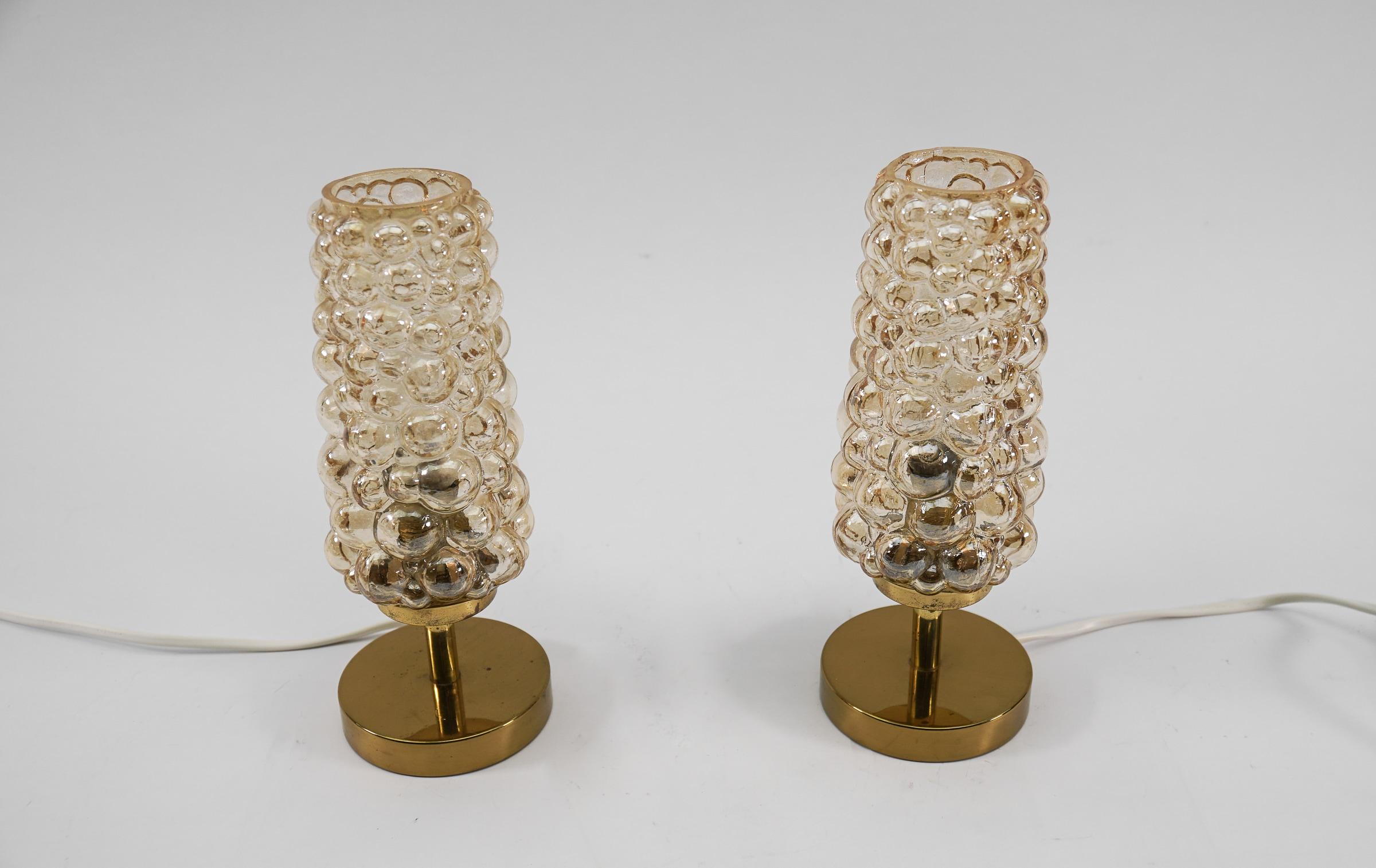 German Pair of Bubble Glass Table Lamps by Helena Tynell, 1960s