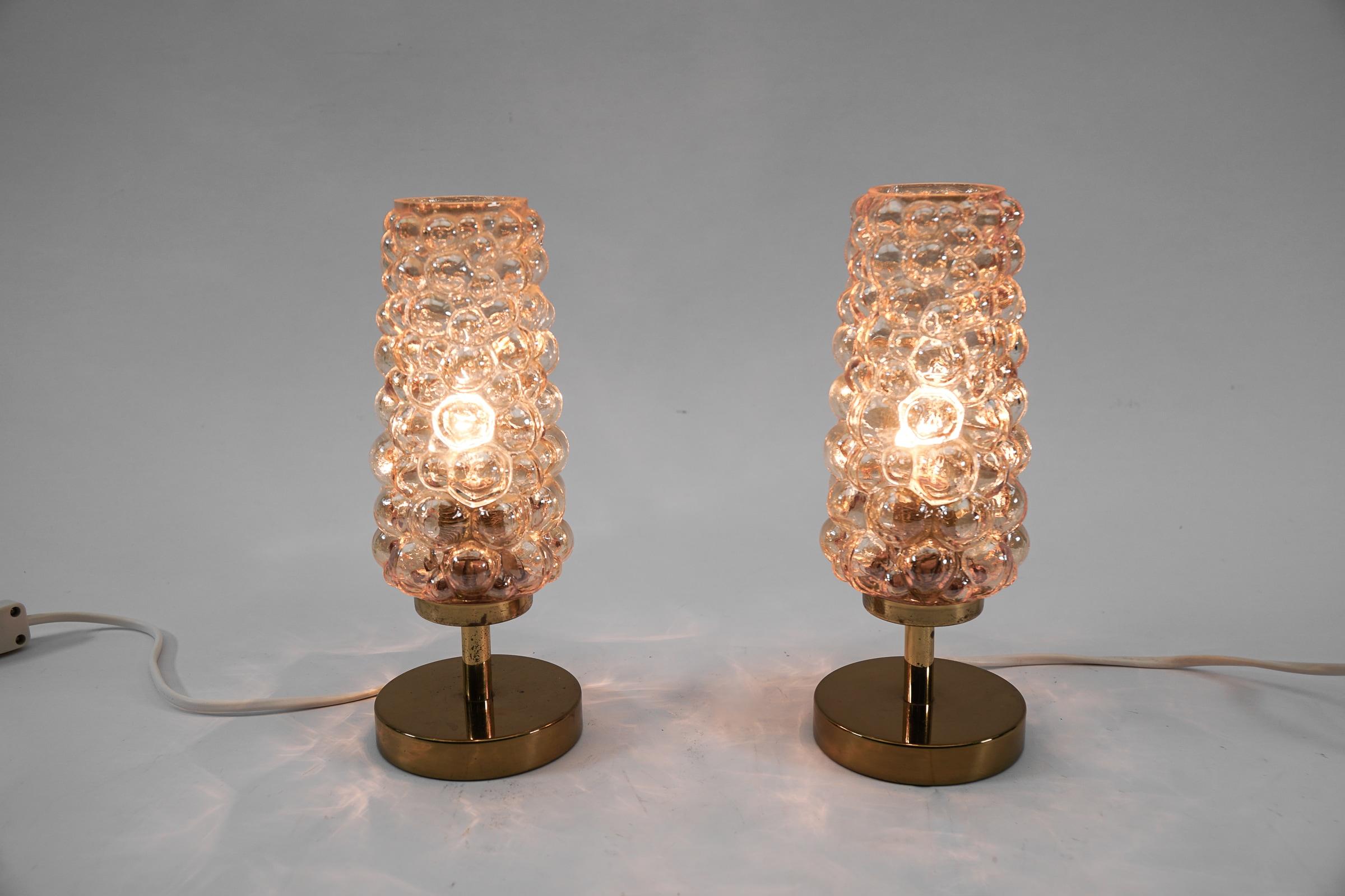 Pair of Bubble Glass Table Lamps by Helena Tynell, 1960s In Good Condition In Nürnberg, Bayern