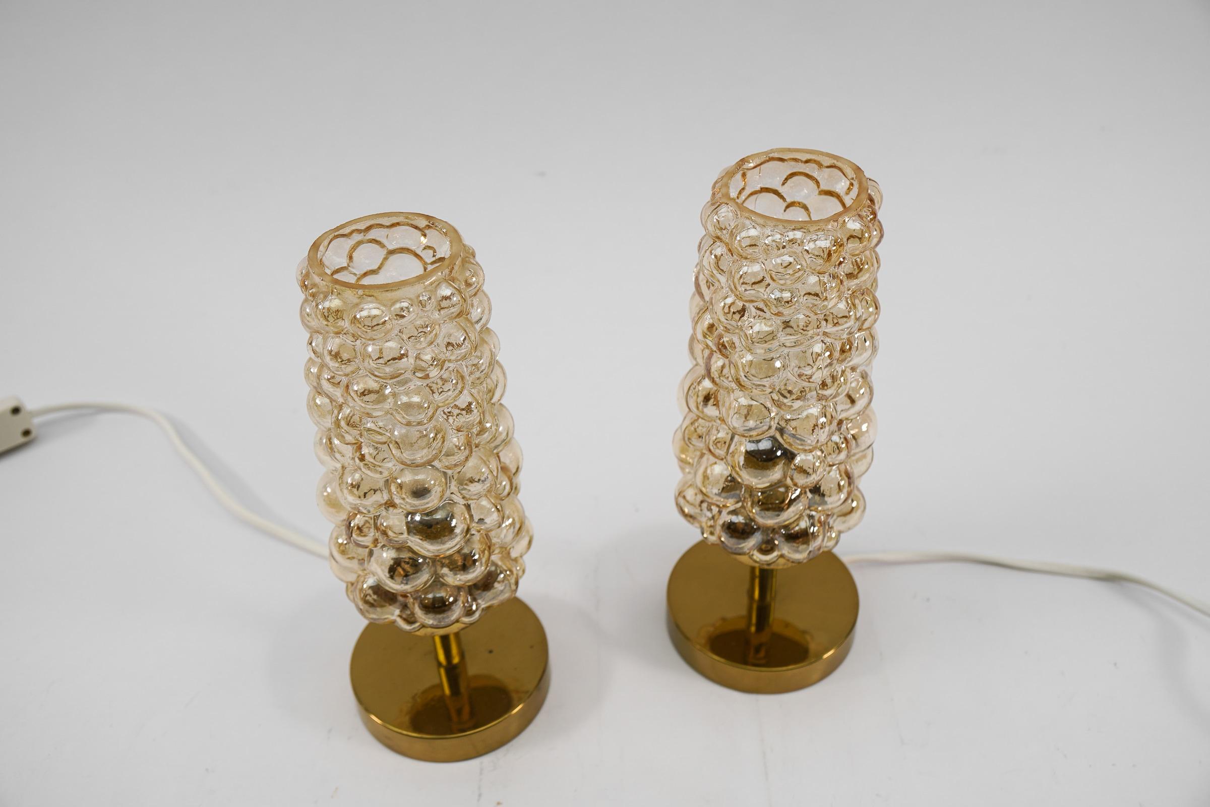 Mid-20th Century Pair of Bubble Glass Table Lamps by Helena Tynell, 1960s