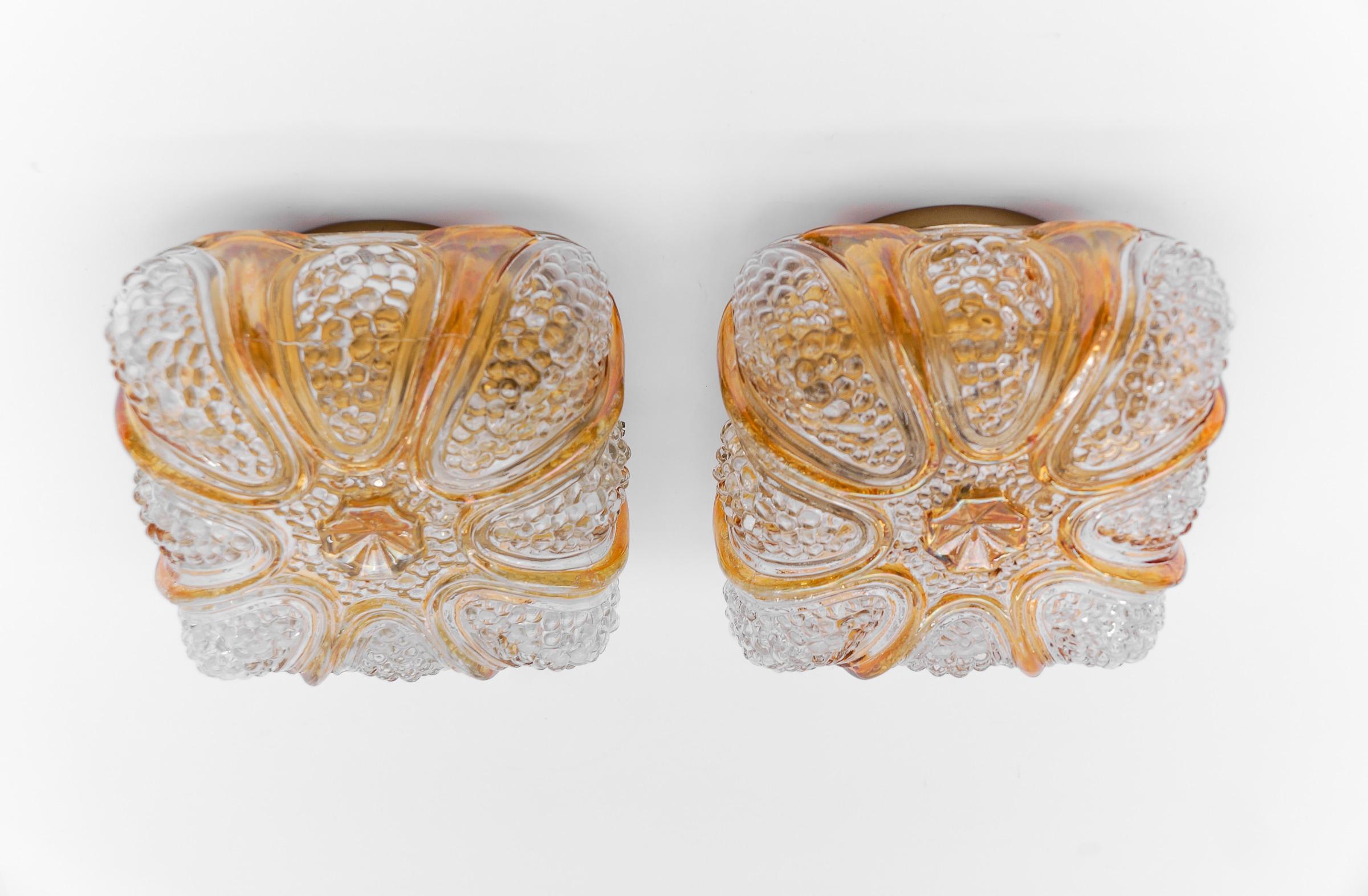 Mid-Century Modern Pair of Bubble Glass Wall Lamps or Flush Mounts, 1960s Limburg For Sale