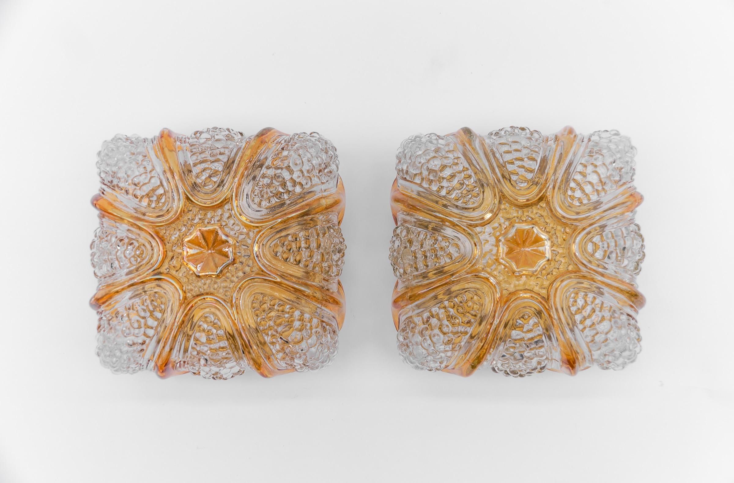German Pair of Bubble Glass Wall Lamps or Flush Mounts, 1960s Limburg For Sale