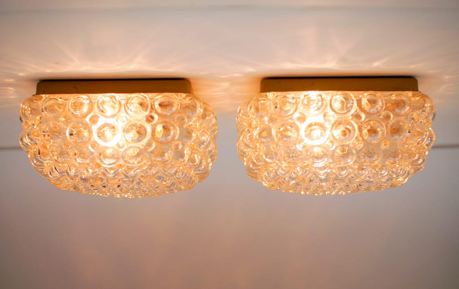 Mid-Century Modern Pair of Bubble Glass Wall Lamps or Flush Mounts by Helena Tynell, 1960s Limburg