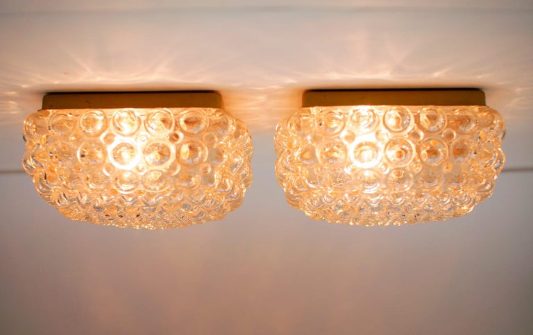Mid-Century Modern Pair of Bubble Glass Wall Lamps or Flush Mounts by Helena Tynell, 1960s Limburg For Sale