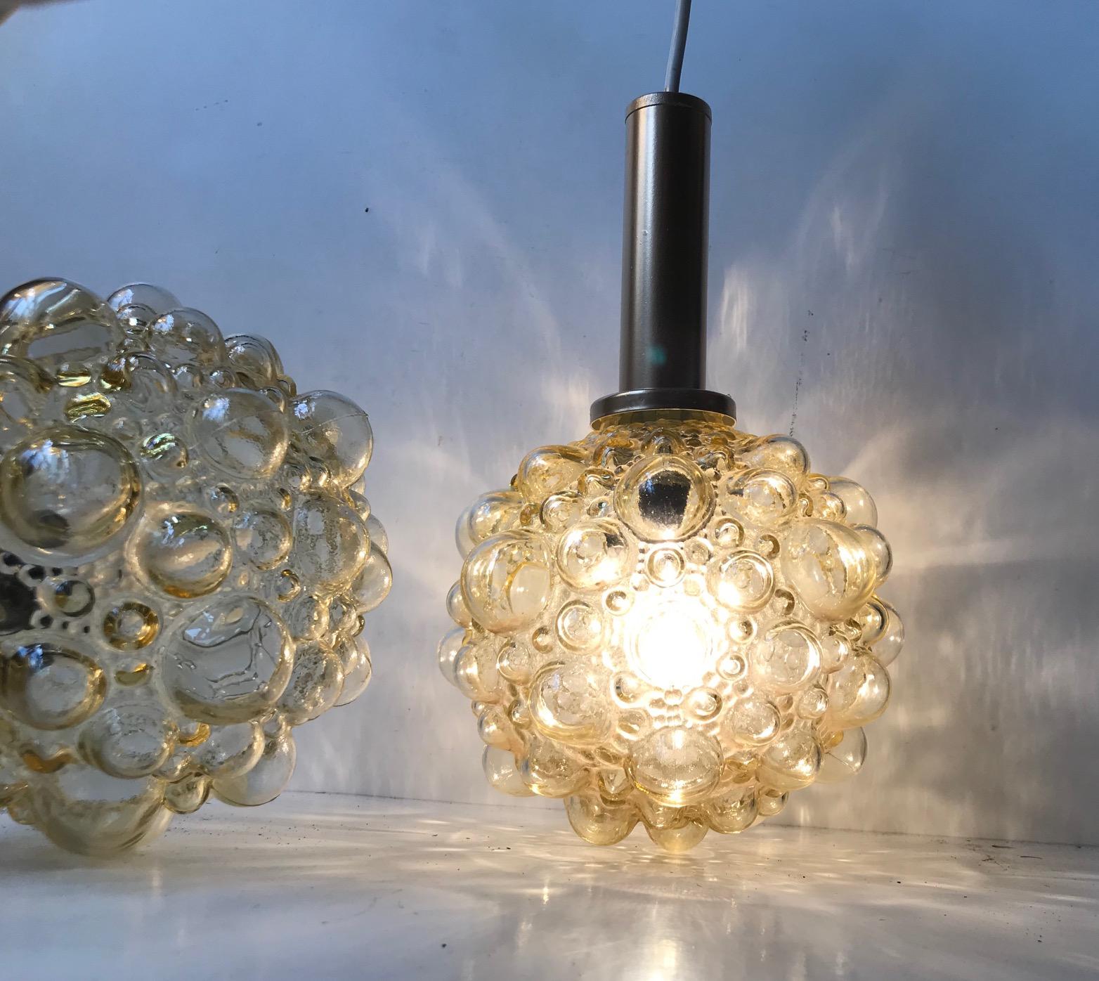 Mid-Century Modern Pair of Bubble Pendant Lights by Helena Tynell for Glashütte Limburg, 1960s For Sale