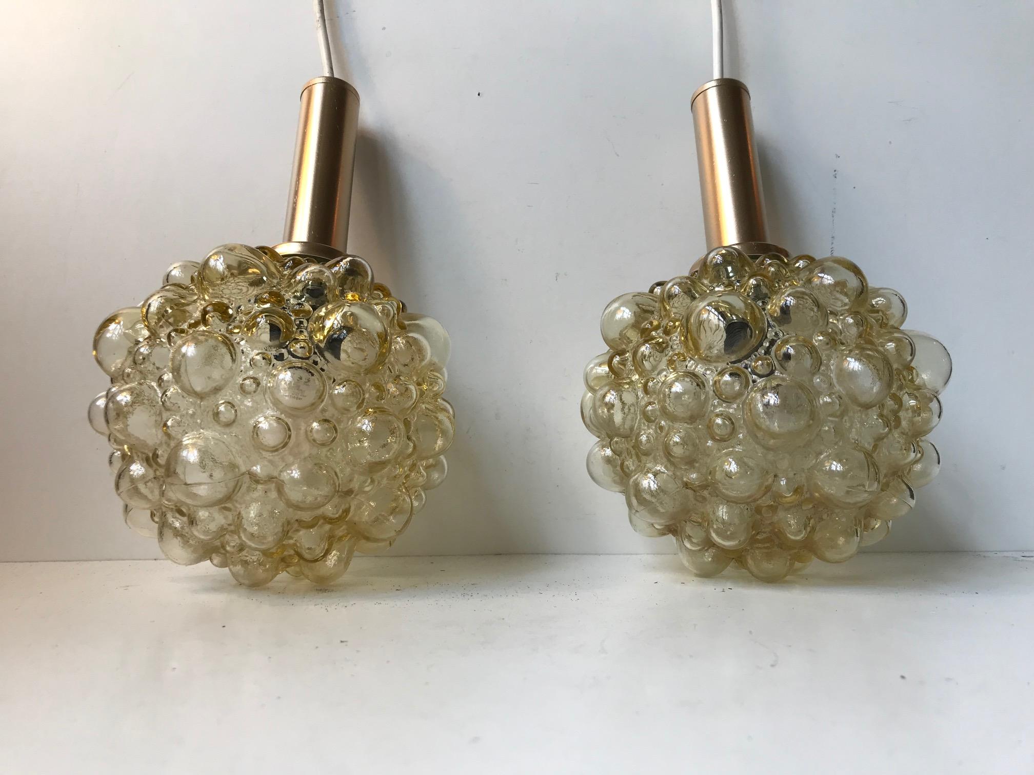 German Pair of Bubble Pendant Lights by Helena Tynell for Glashütte Limburg, 1960s For Sale