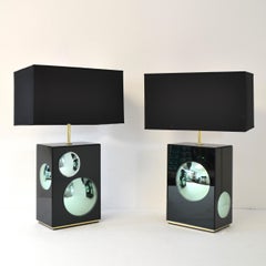 Paire de lampes de table à bulles en laiton avec miroirs colorés, fabriquées en Italie