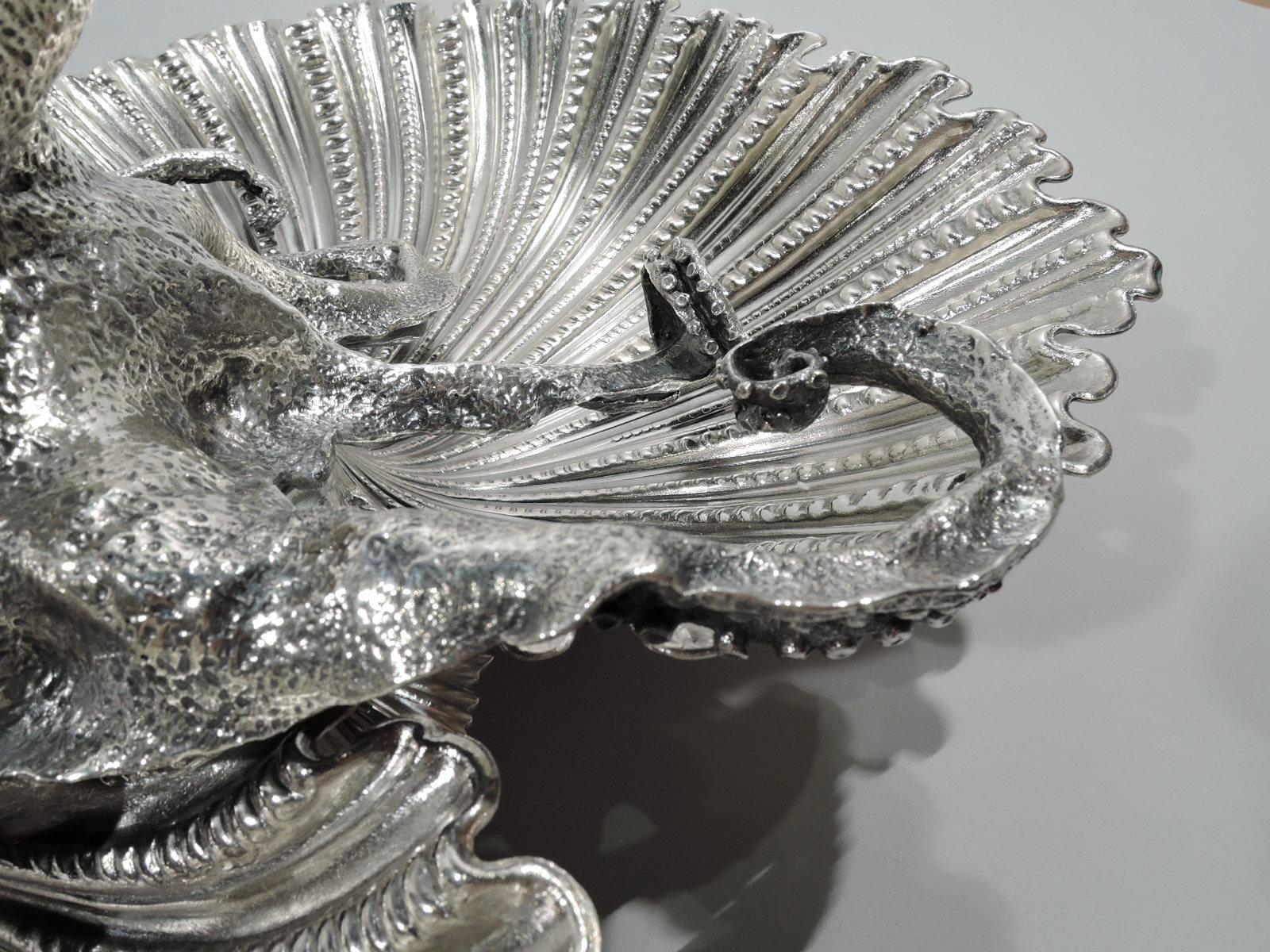 Modern Pair of Buccellati Sterling Silver Octopus Seafood Shell Bowls For Sale