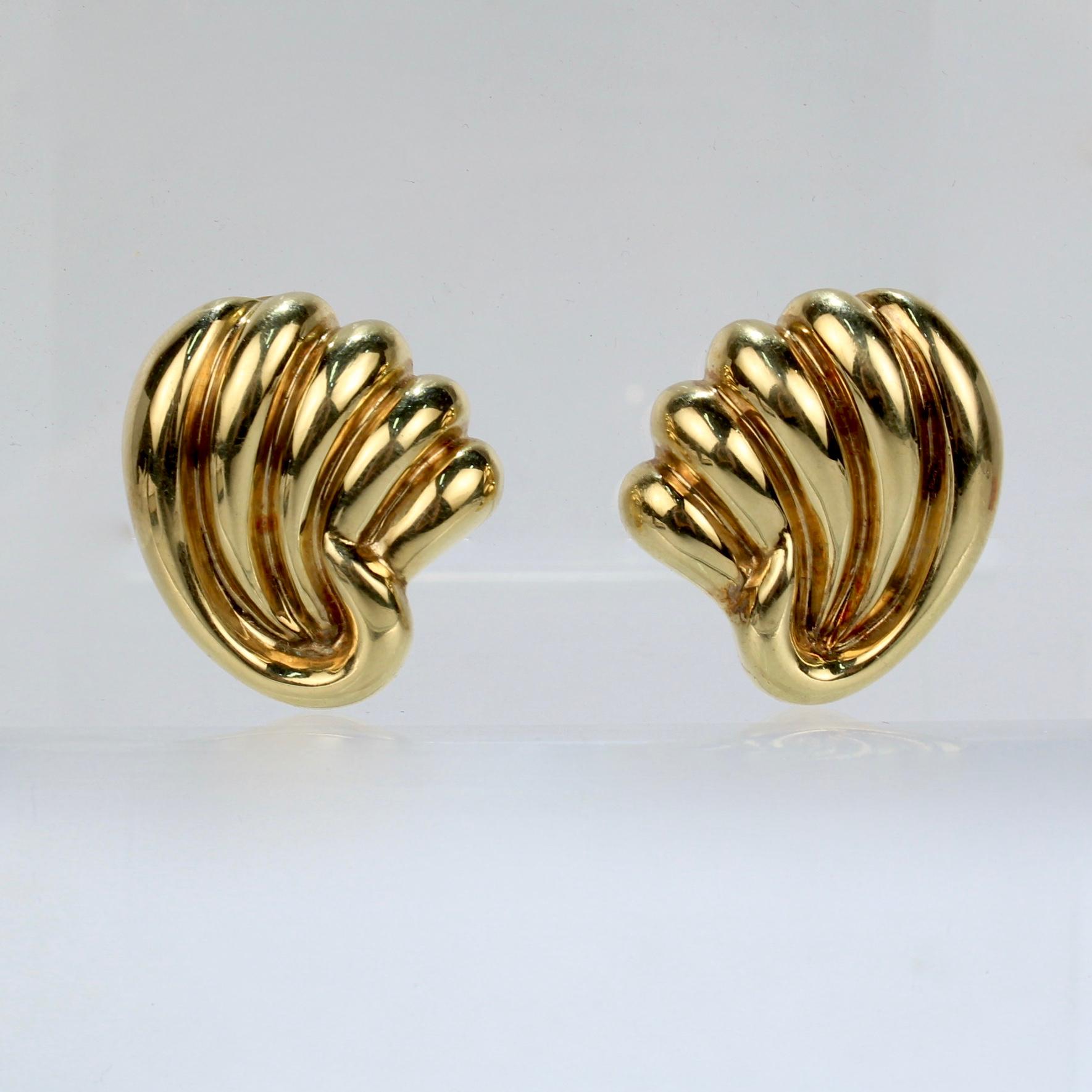 Modern Pair of Bucherer 18 Karat Gold Fan Shaped Clip Earrings