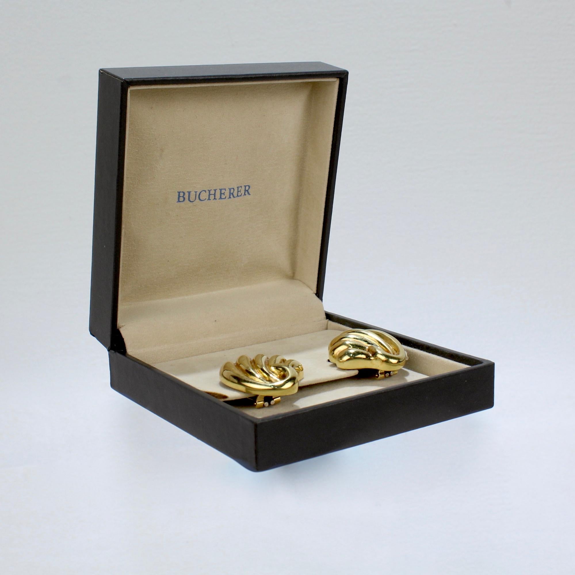 Women's Pair of Bucherer 18 Karat Gold Fan Shaped Clip Earrings