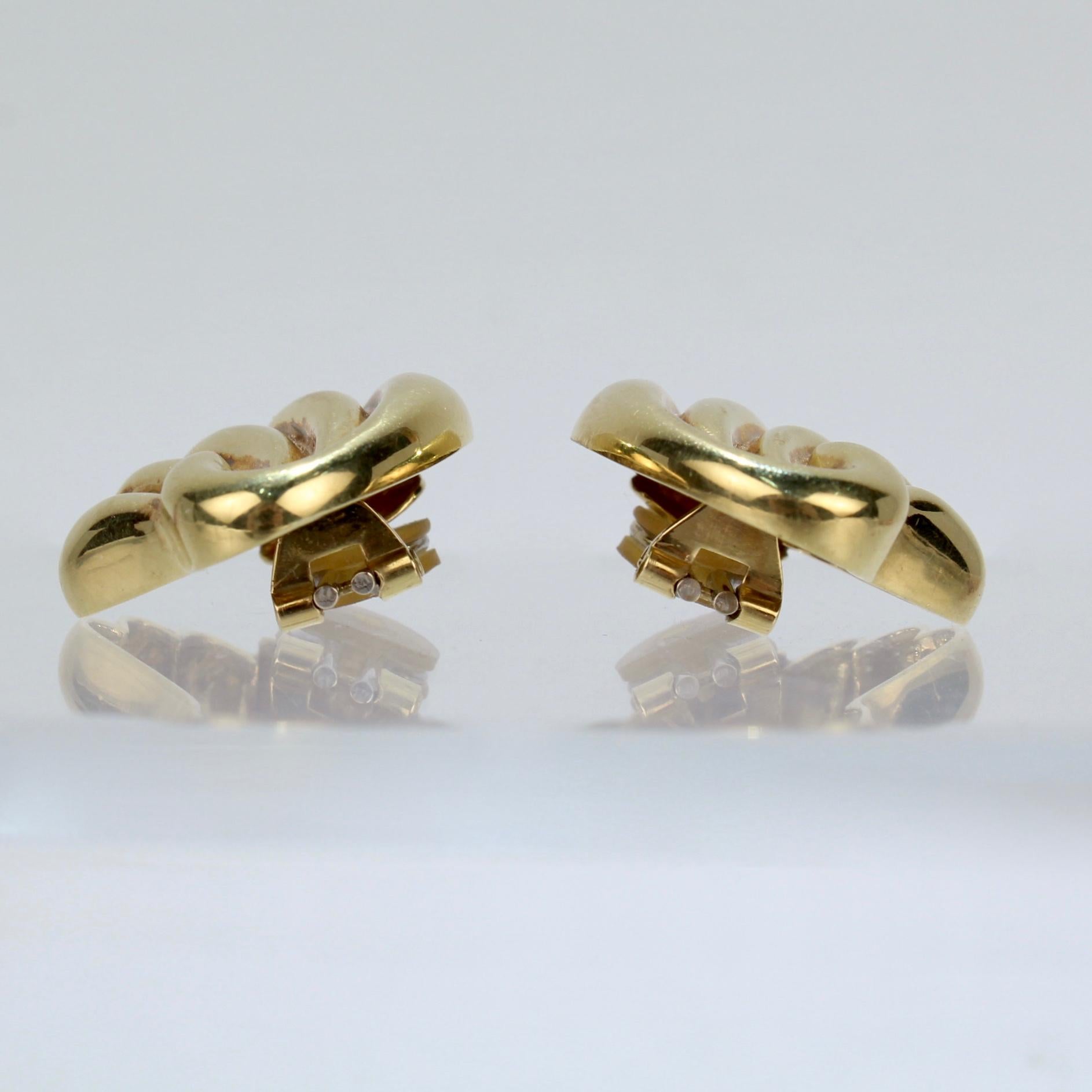 Pair of Bucherer 18 Karat Gold Fan Shaped Clip Earrings 1