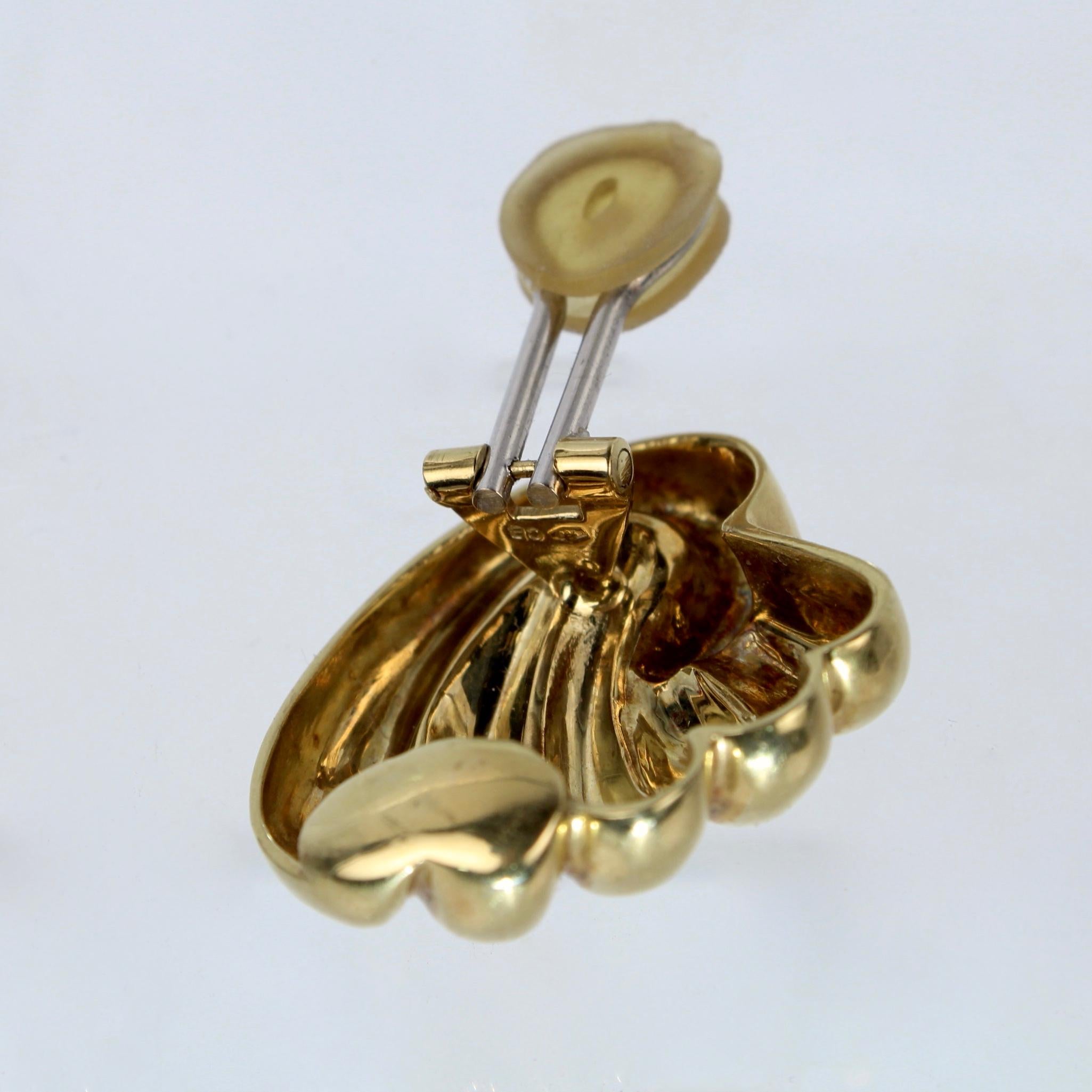 Pair of Bucherer 18 Karat Gold Fan Shaped Clip Earrings 3