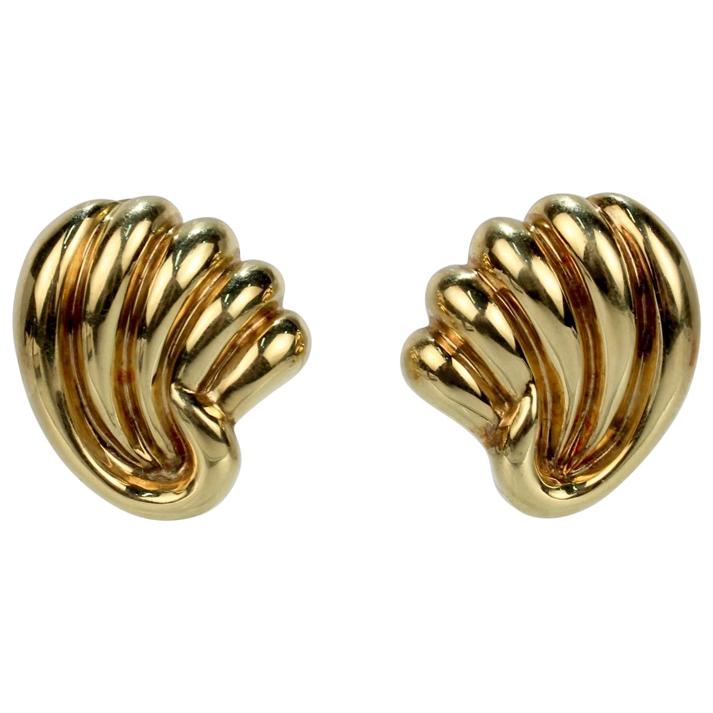 Pair of Bucherer 18 Karat Gold Fan Shaped Clip Earrings