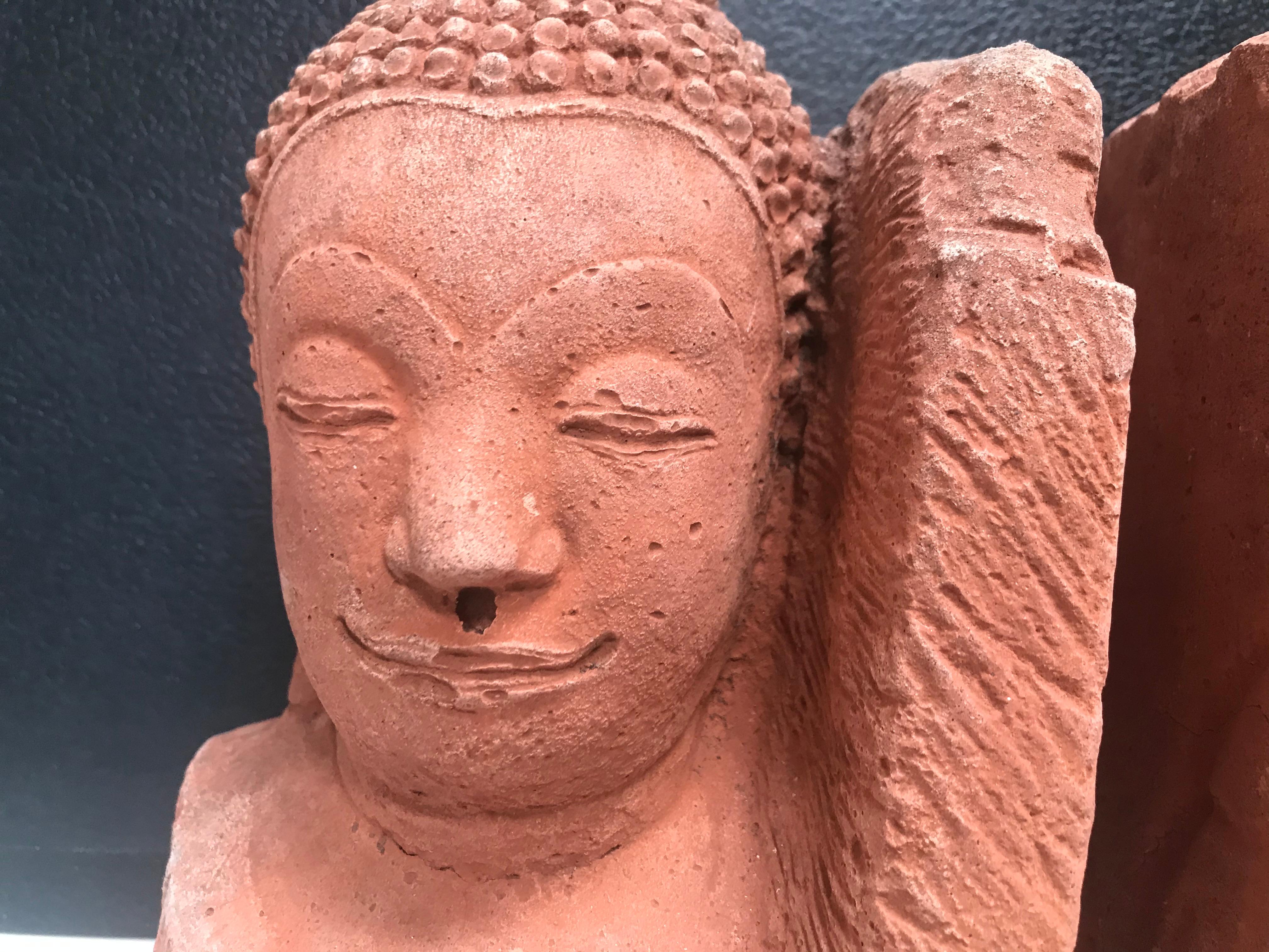 Unknown Pair of Buddha Heads Terracota Bookends