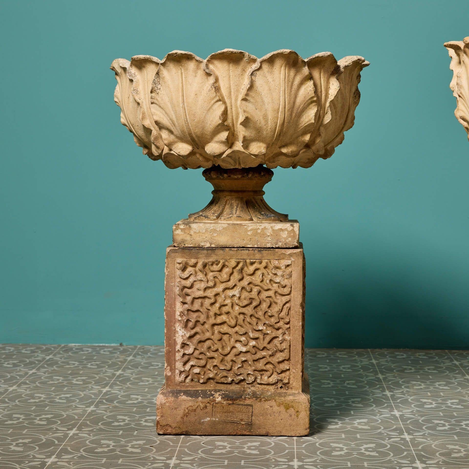 English Pair of Buff Terracotta Urns by Henry Sharp, Jones & Co