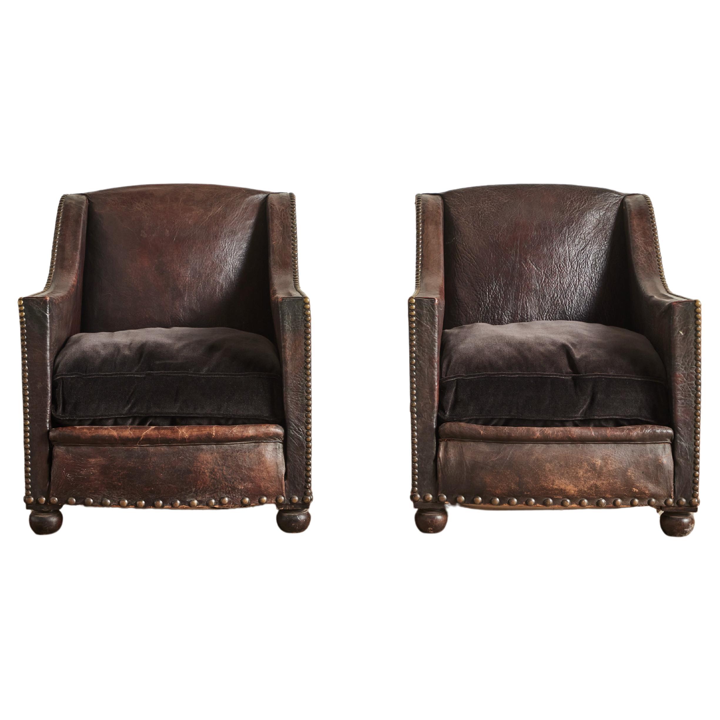 Pair of Buffalo Leather Club Chairs