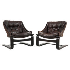 Vintage Pair of Buffalo Leather "Krona" Chairs by Ake Fribytter for Nelo, Sweden