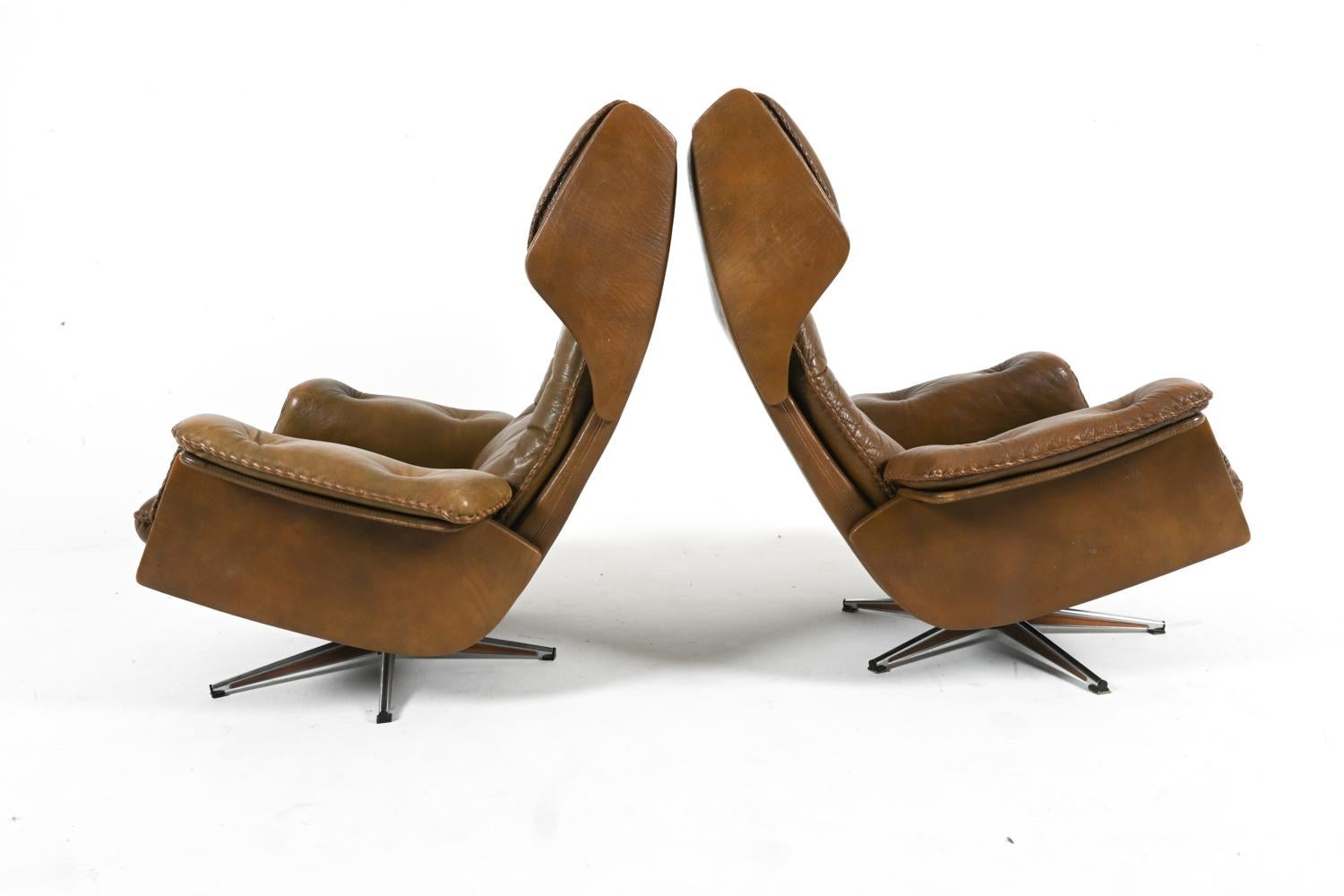 Pair of Buffalo Leather Swivel Chairs By Arne Norell, Swedish 1960's For Sale 5