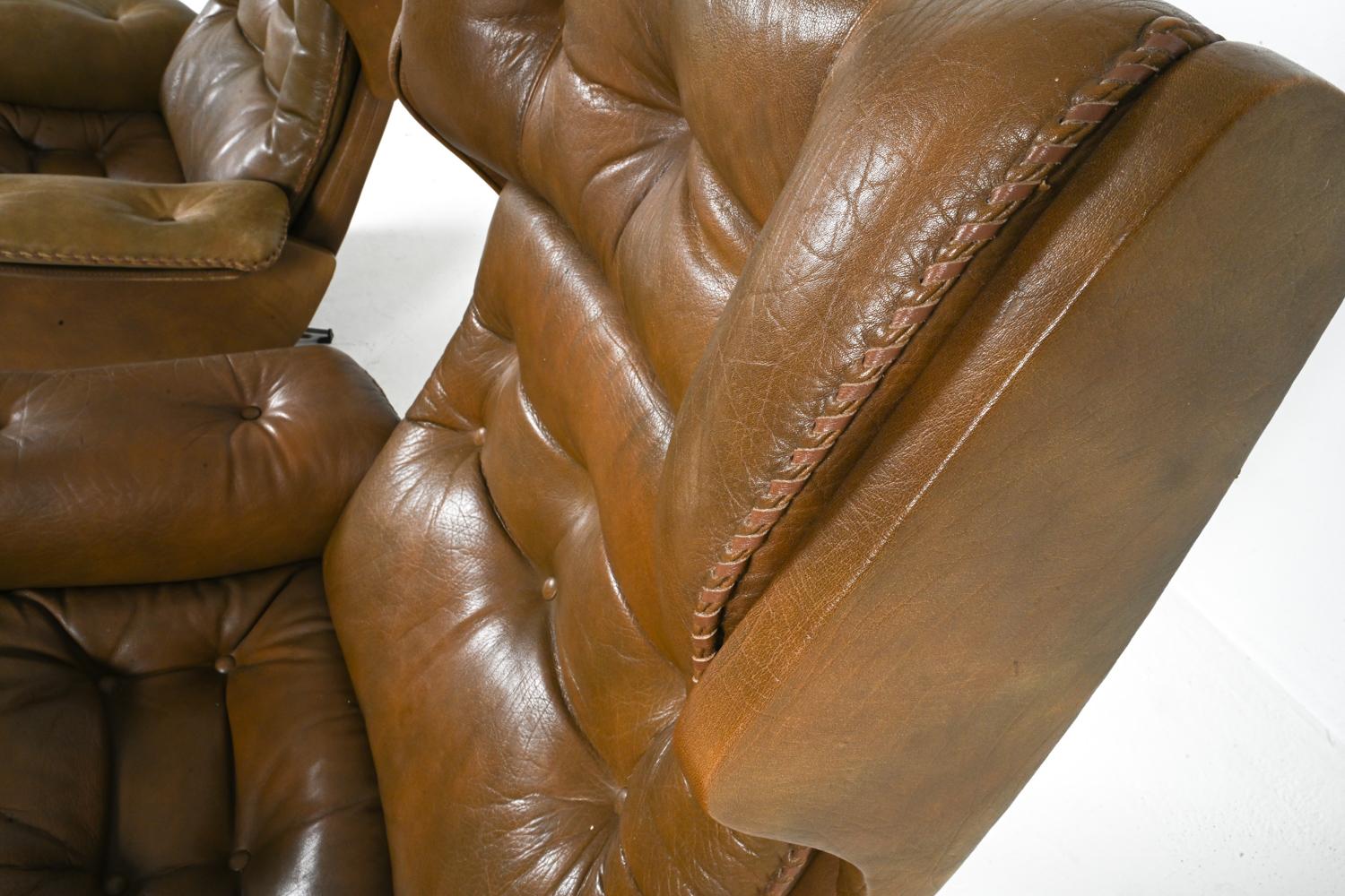Pair of Buffalo Leather Swivel Chairs By Arne Norell, Swedish 1960's For Sale 6