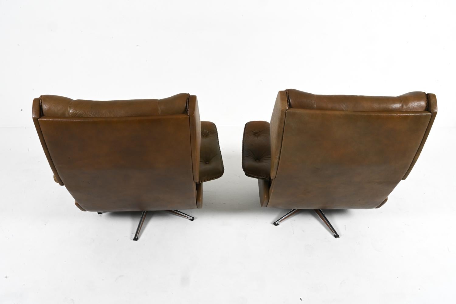 Pair of Buffalo Leather Swivel Chairs By Arne Norell, Swedish 1960's For Sale 2