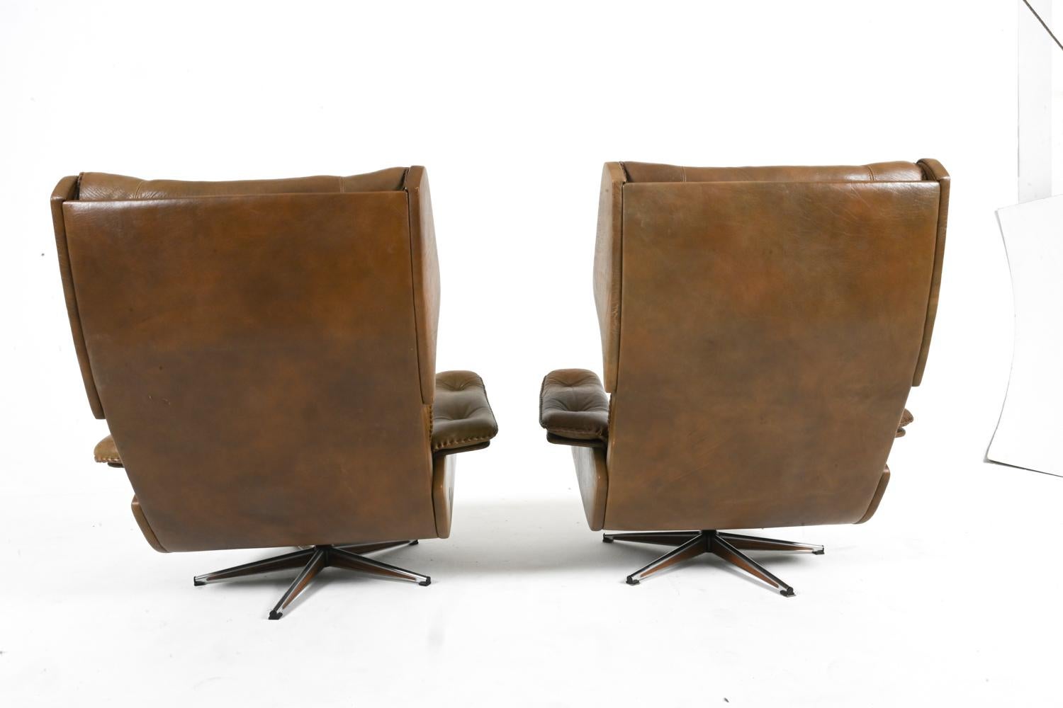 Pair of Buffalo Leather Swivel Chairs By Arne Norell, Swedish 1960's 3