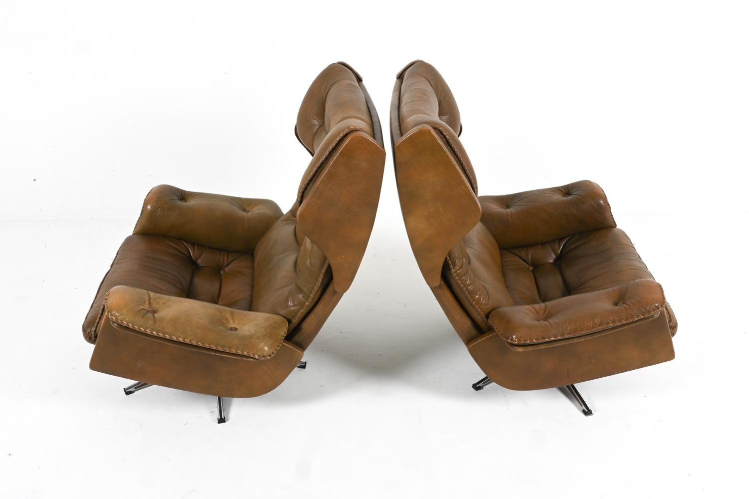 Pair of Buffalo Leather Swivel Chairs By Arne Norell, Swedish 1960's For Sale 4