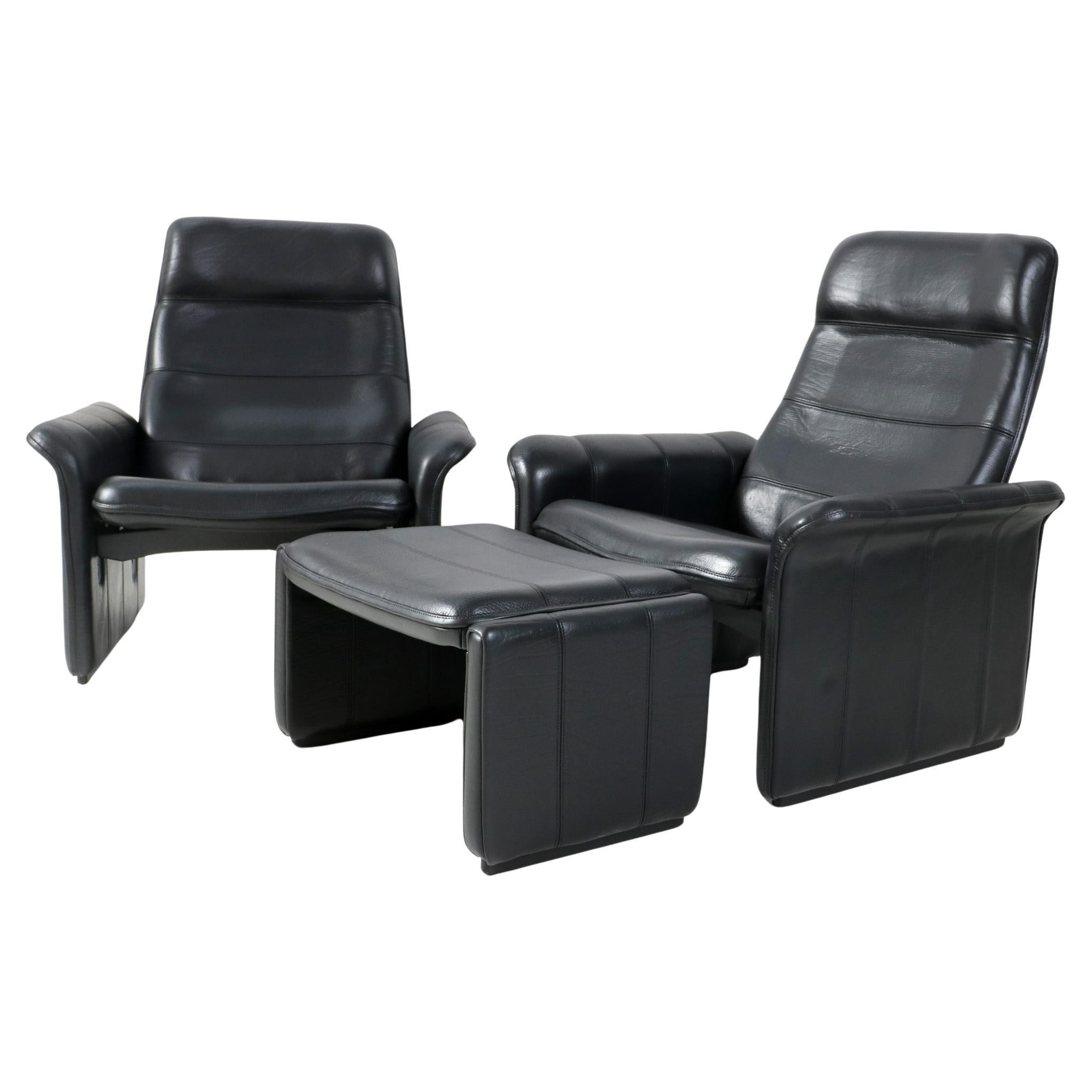 Pair of Buffalo Neck Leather DS-50 Lounge Chairs and Ottoman by De Sede, 1970s For Sale