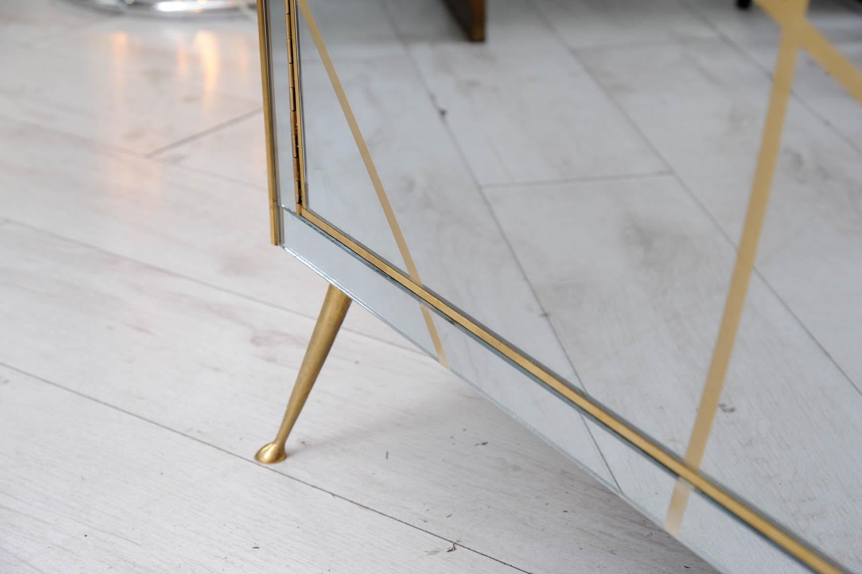 Late 20th Century Pair of Buffets All in Clear and Gold Mirror