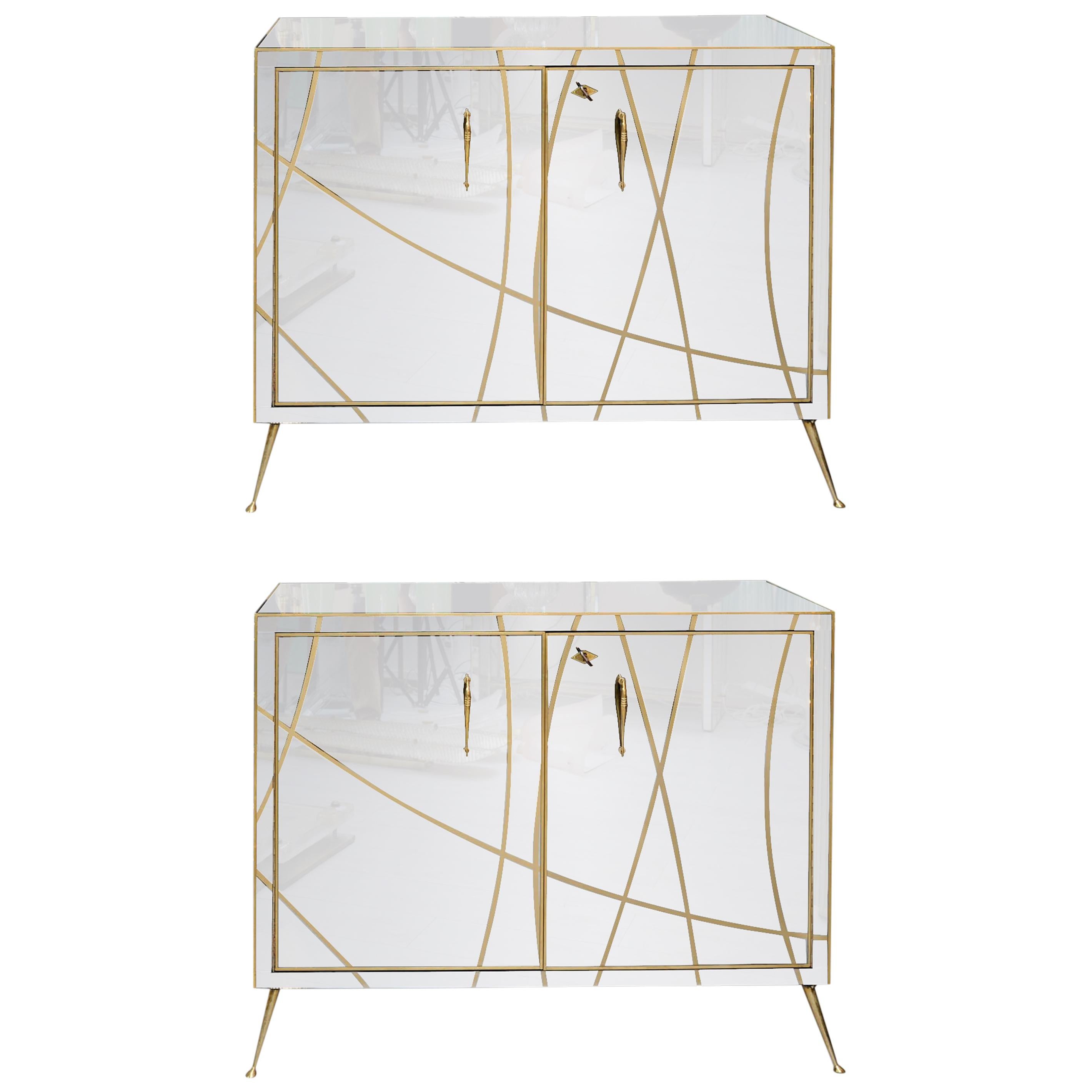 Pair of Buffets All in Clear and Gold Mirror