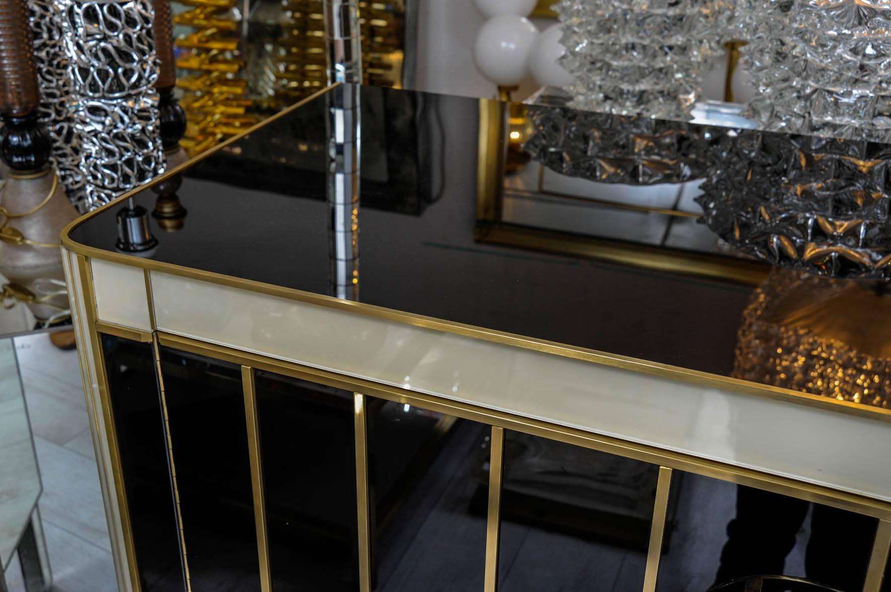Pair of Buffets All in Tinted Glass and Brass In Excellent Condition In Saint ouen, FR