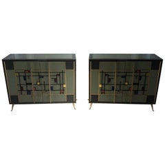 Pair of Buffets in Tinted Glass with Two Doors