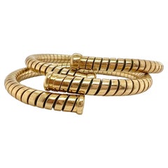 Pair of Bulgari Tubogas 18k Yellow Gold 3-Row Flexible 1980 Bracelet