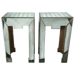 Pair of Bullseye Decorated Art Deco Mirrored Lamp / Side / End Tables