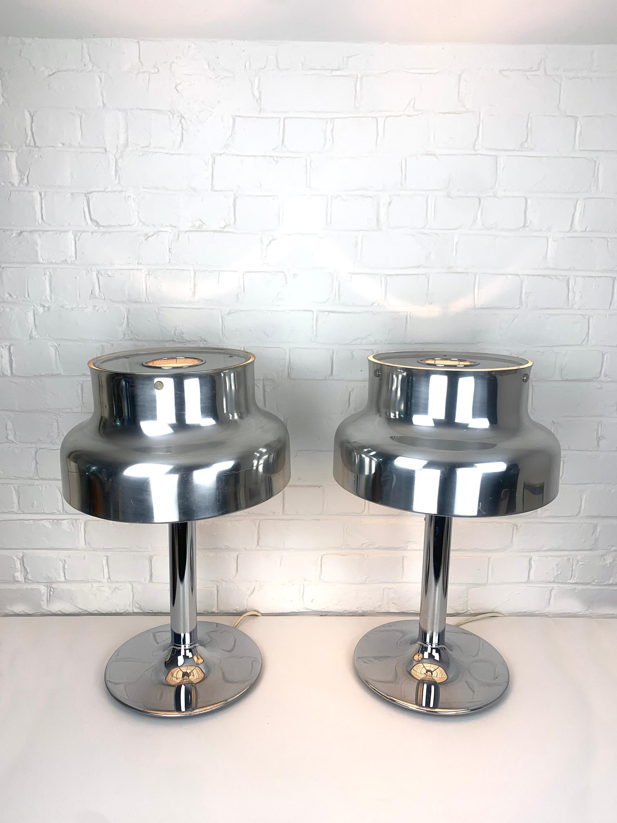 Paar Bumling-Tischlampen von Anders Pehrson für Ateljé Lyktan, A Space Age, 1960 (Poliert) im Angebot