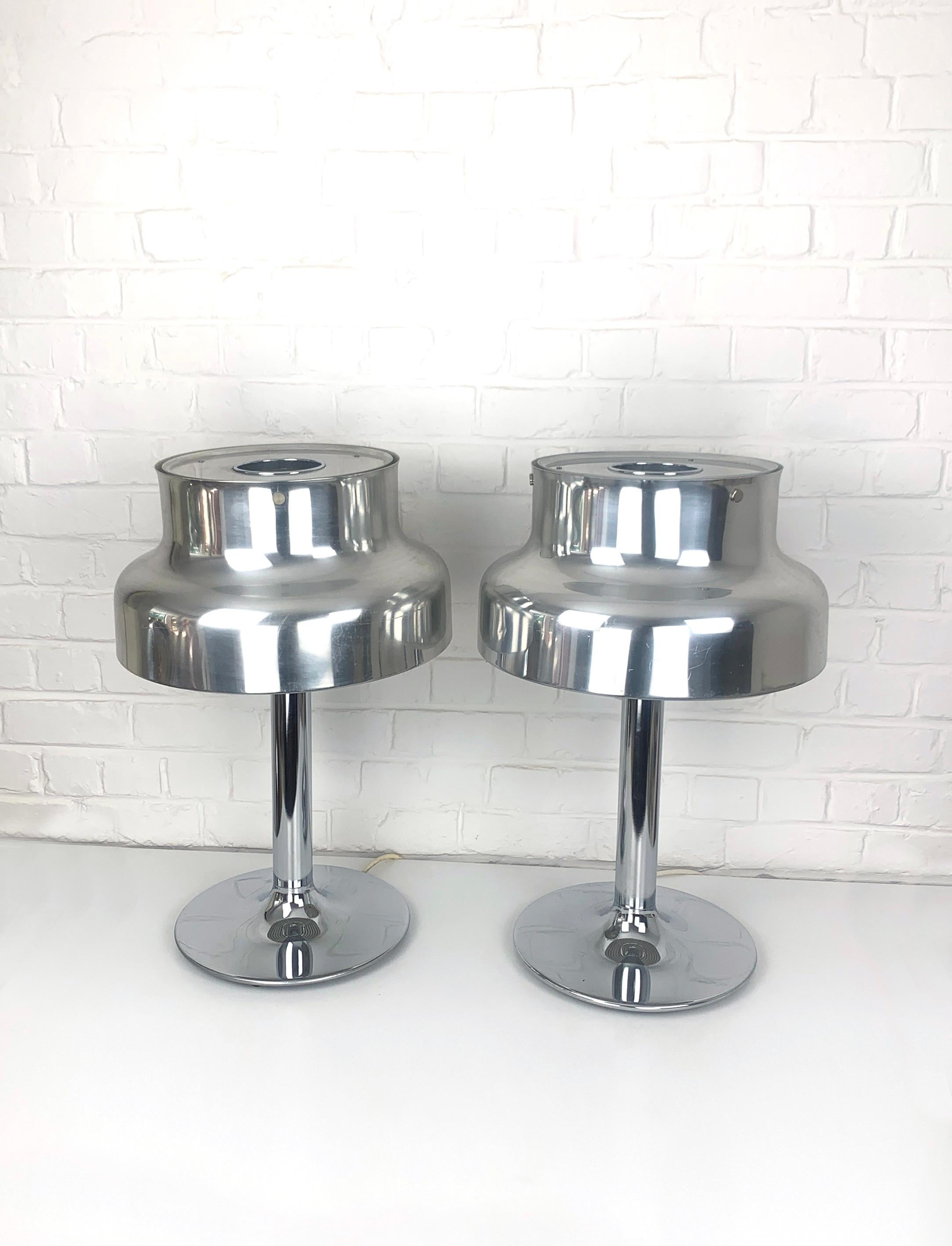 Chrome Pair of Bumling Table Lamps by Anders Pehrson for Ateljé Lyktan, Space Age, 1960 For Sale