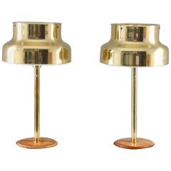 Pair of "Bumling" Table Lamps in Brass and Leather by Ateljé Lyktan