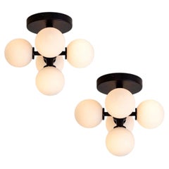 Pair of Bunch Flush Mounts, Black, Research.Lighting, Ceiling Light, 3in Globes