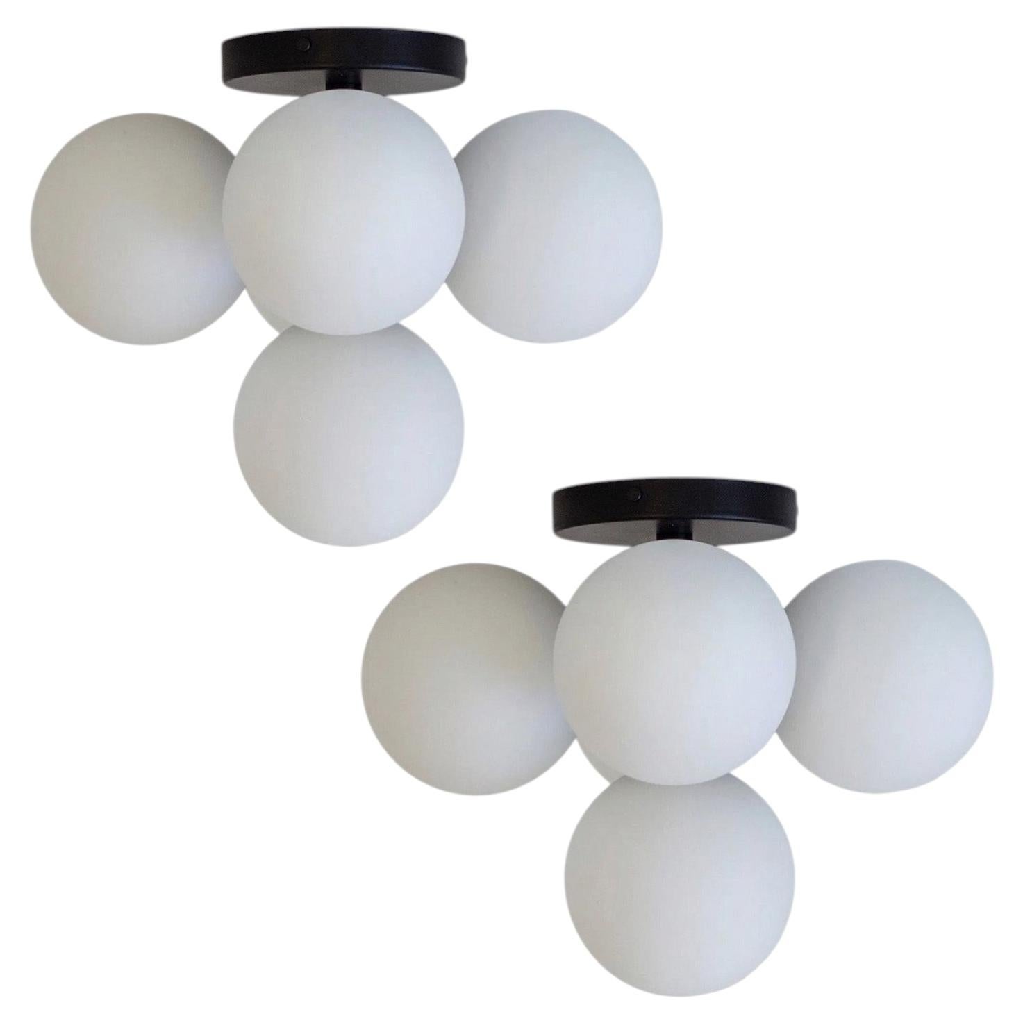 Pair of Bunch Flush Mounts, Black, Research.Lighting, Ceiling Light, 5in Globes