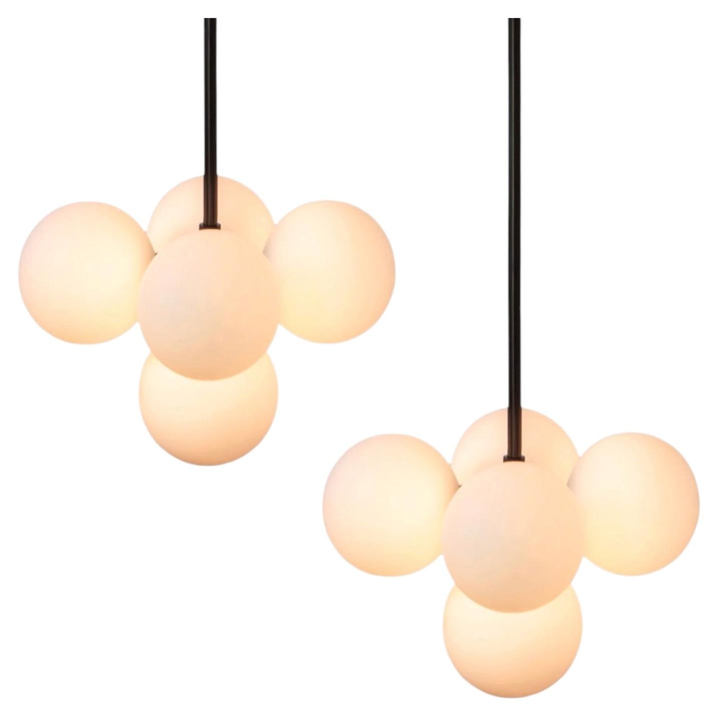 Pair of Bunch Pendant Lights, Research.Lighting, Black, 5in Glass, Made to Order