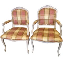 Pair of Burberry Inspired Custom Upholstered Louis XV Style Arm / Office Chairs