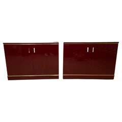 Pair of Burgundy and Brass Lacquered Sideboards, 1970s