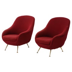 Pair of Burgundy "Egg" Lounge Chairs, Italy 1950's