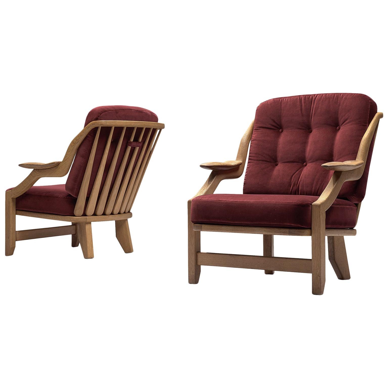 Pair of Burgundy Guillerme and Chambron Lounge Chairs
