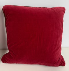 Pair of Burgundy Red Cotton Velvet Throw Pillows with Down Inserts
