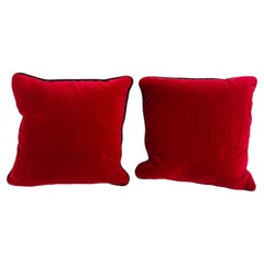 Pair of Burgundy Red Cotton Velvet Throw Pillows with Down Inserts