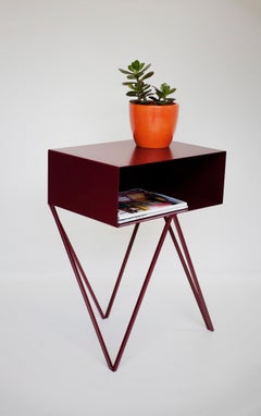 Pair of Burgundy Steel Robot Side Tables / Nightstands