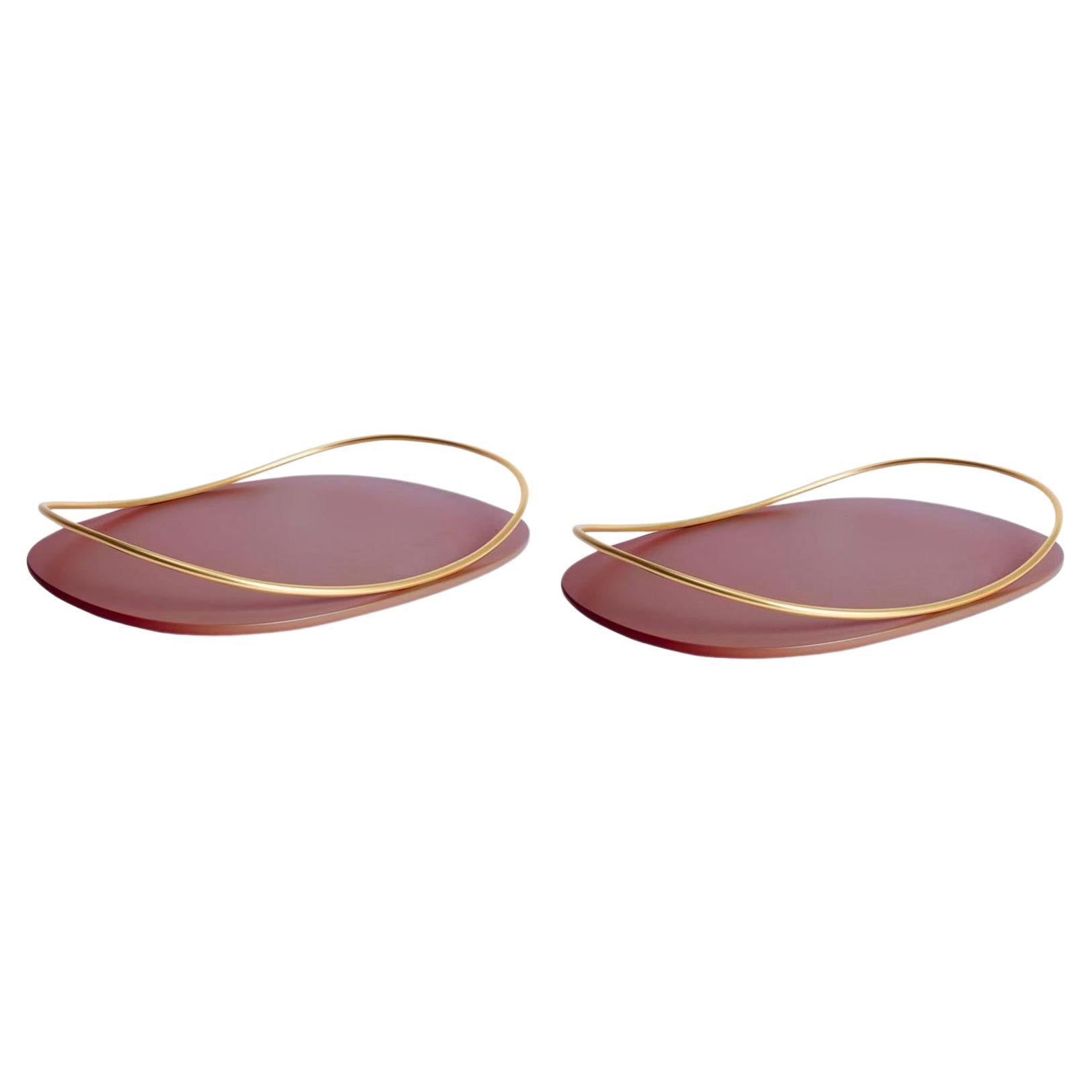 Pair of Burgundy Touché C Trays by Mason Editions For Sale