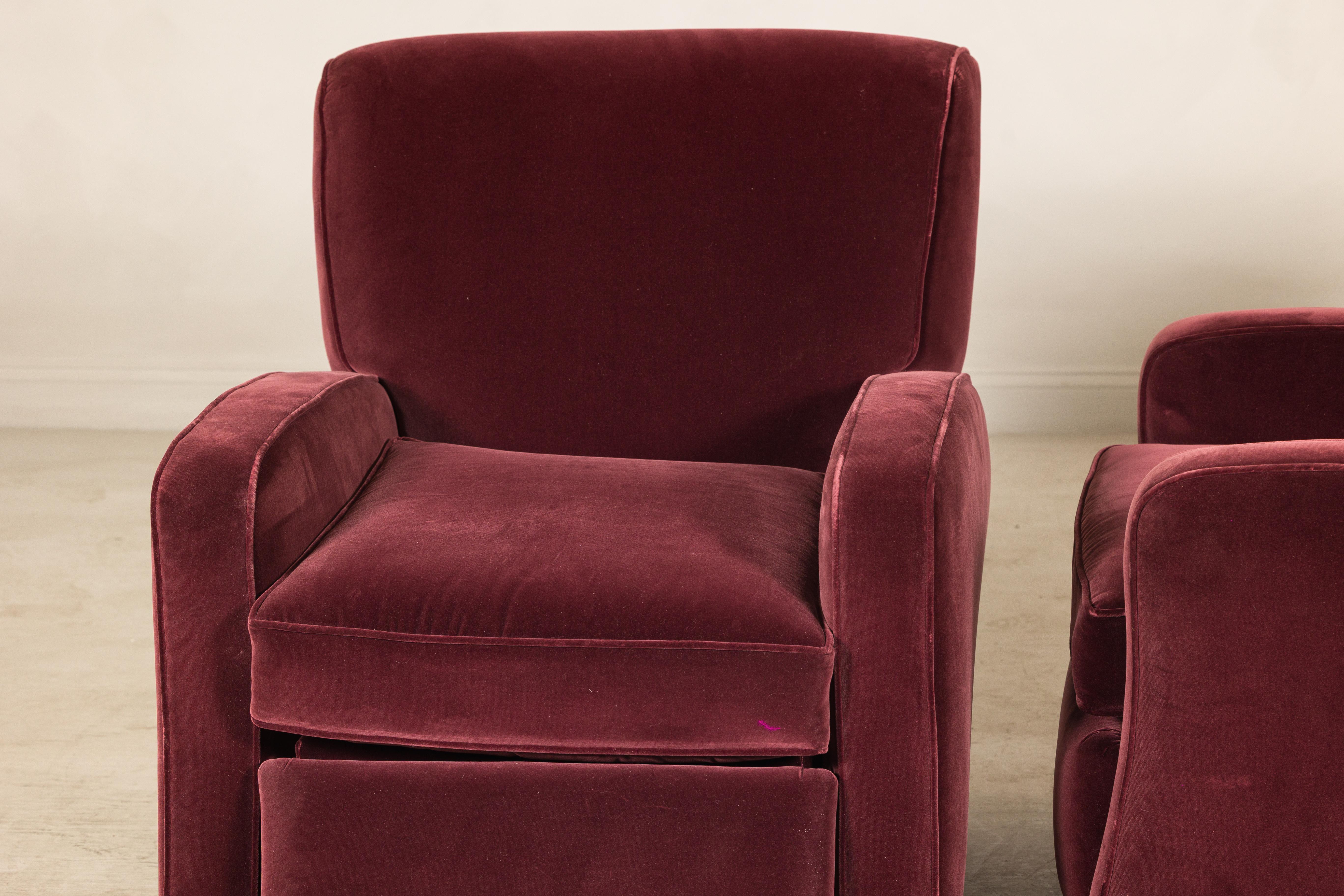 Pair of Burgundy Velvet Club Reclining Lounge Chairs by BarcaLounger - Vintage For Sale 3